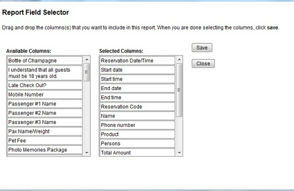 Report Field selector